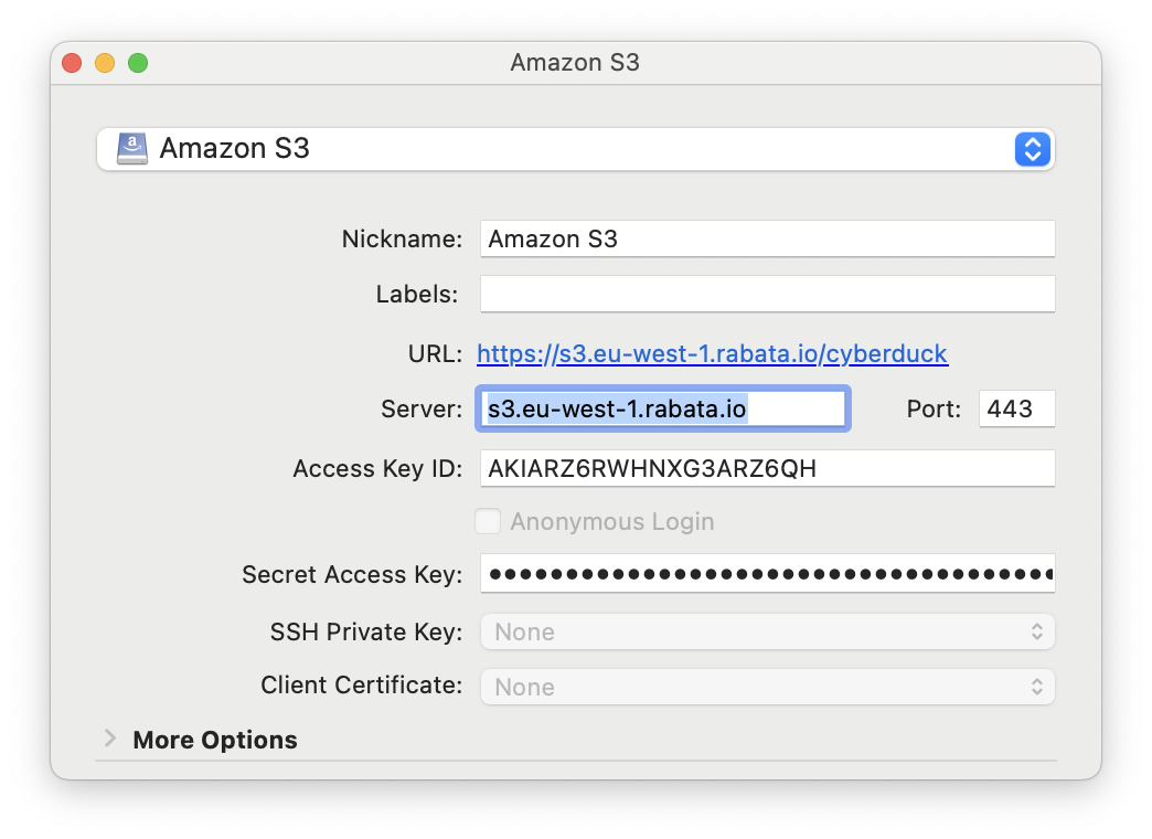 Cyberduck Bookmark Configuration